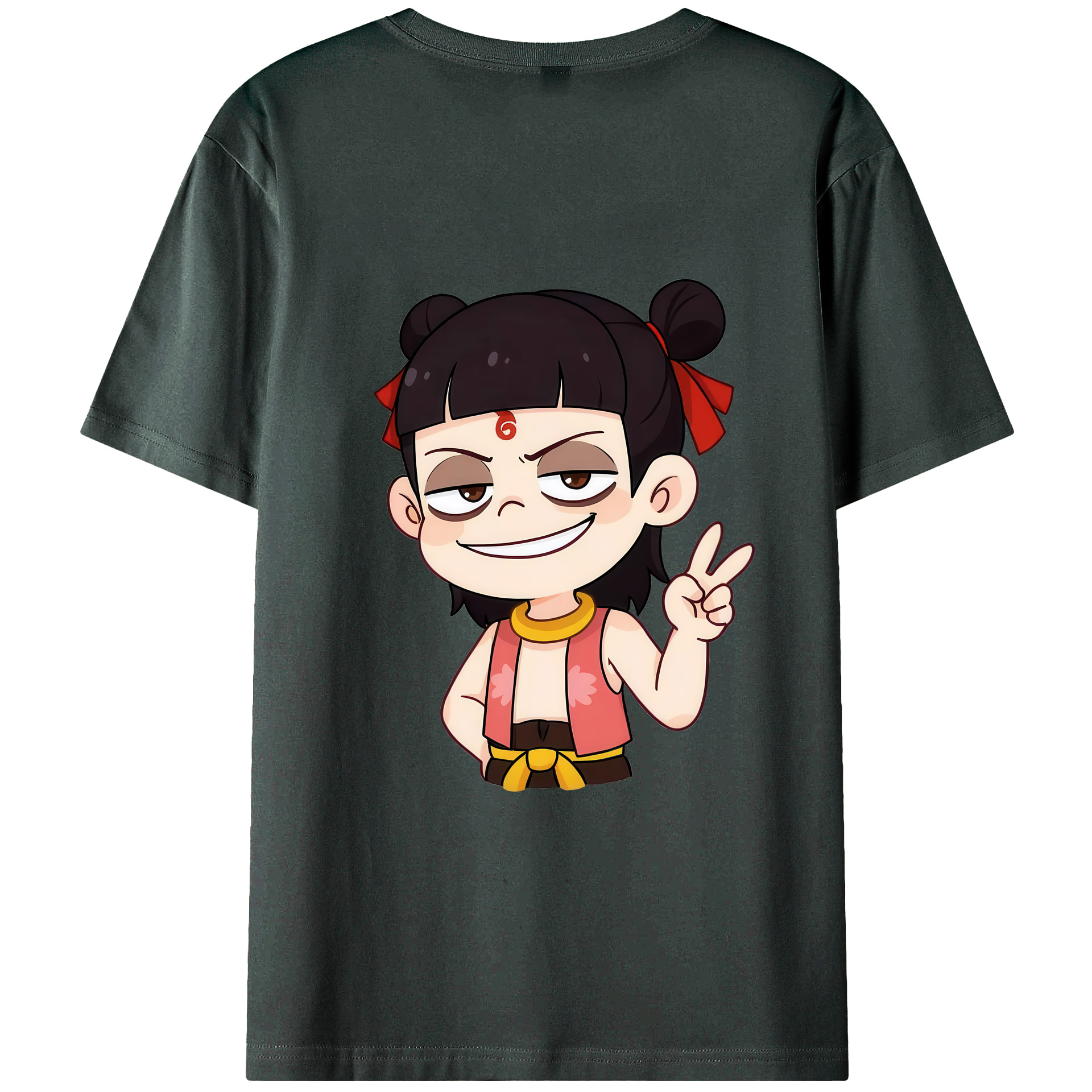 （画像用） Ne Zha 2 ナタ 魔童の大暴れ 綿100％ メンズ半袖Tシャツ（バックプリント） 通気性